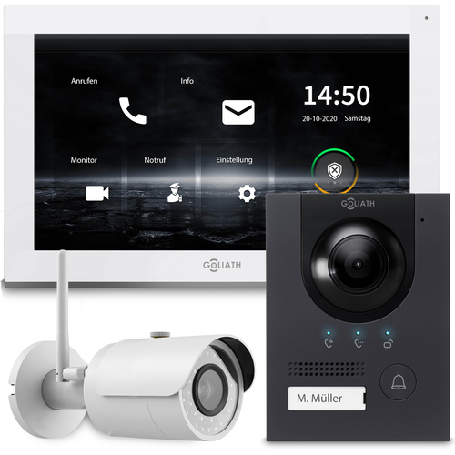 GOLIATH Hybrid IP Video Türsprechanlage mit App | Anthrazit | 1-Familien | 10 Zoll | Aufputz | 180°