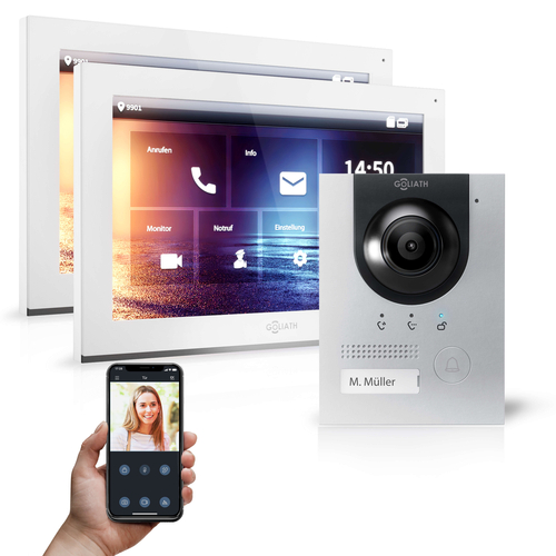 GOLIATH Hybrid IP Videotürsprechanlage | App | Silber | 1-Familienhaus | 2x 10 Zoll | Aufputz | 180° 