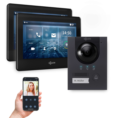 GOLIATH Hybrid IP Video Türsprechanlage | App | Anthrazit | 1-Familie | 2x 7 Zoll | Aufputz | 180°