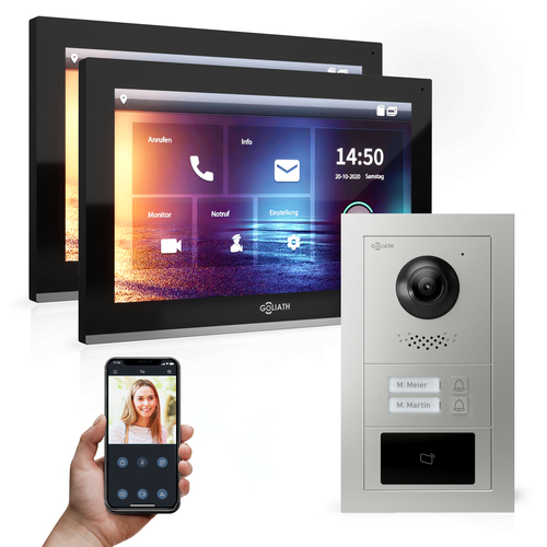 GOLIATH Hybrid IP Video Türsprechanlage | App | 2-Familien | 2x 10 Zoll HD | RFID | Unterputz | 180°