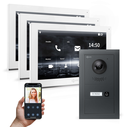 GOLIATH Hybrid IP Video Sprechanlage mit App | Anthrazit | 1-Familie | 3x 10