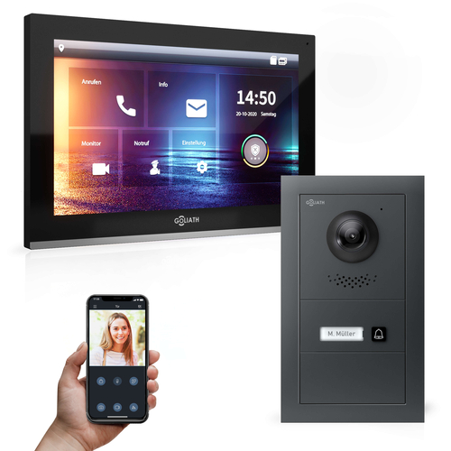GOLIATH Hybrid IP Videotürsprechanlage mit App | Anthrazit | 1-Familie | 10