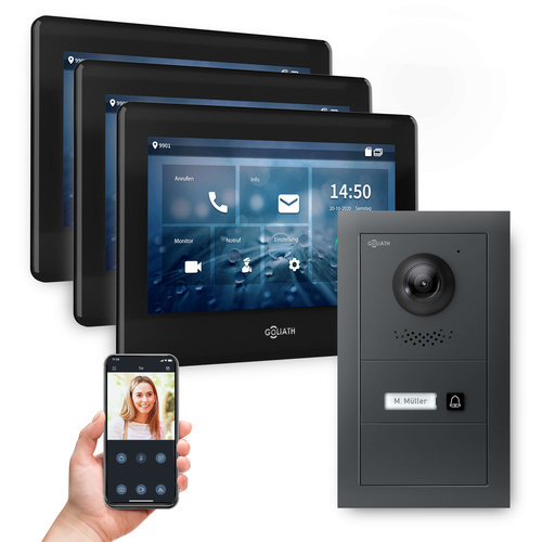 GOLIATH Hybrid IP Video Sprechanlage mit App | Anthrazit | 1-Familie | 3x 7