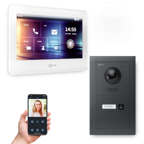 GOLIATH Hybrid IP Videotürsprechanlage mit App | Anthrazit | 1-Familie | 7