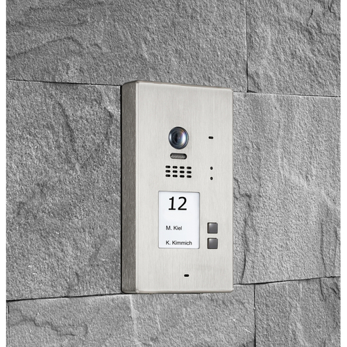 BALTER EVIDA Silver RFID Edelstahl-Türstation für 2 Teilnehmer, 2-Draht BUS Technologie (Video / Audio / Strom), 170° Ultra-Weitwinkelkamera, Aufputz