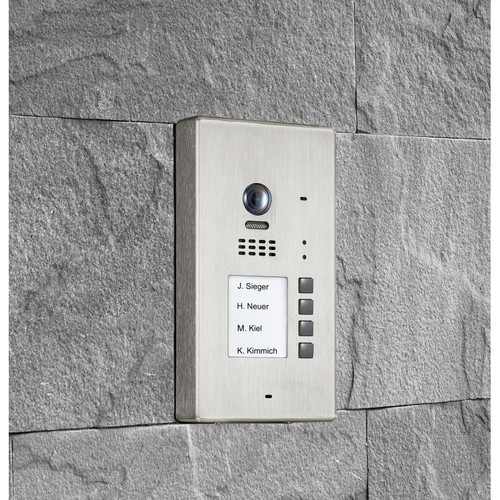 BALTER EVIDA Silver RFID Edelstahl-Türstation für 4 Teilnehmer, 2-Draht BUS Technologie (Video / Audio / Strom), 170° Ultra-Weitwinkelkamera, Aufputz