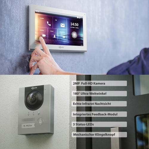 GOLIATH Hybrid IP Video Türsprechanlage | App | Silber | 1-Familie | 10 Zoll | Aufputz | 180° Kamera