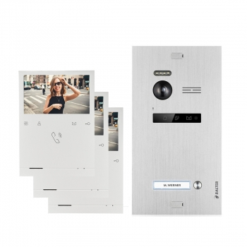 Video Türsprechanlage BALTER EVO QUICK-1FAM3 mit 3x 4,3 Zoll Monitor 2-Draht BUS Türstation mit 150° Weitwinkel-Kamera für 1 Familienhaus